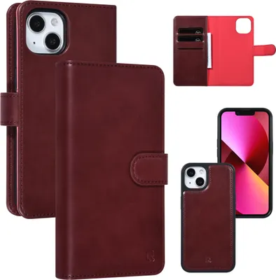 Produktbild von UNIQ Accessory iPhone 13 & 14 2 in 1 Book type and back cover card holder - Red