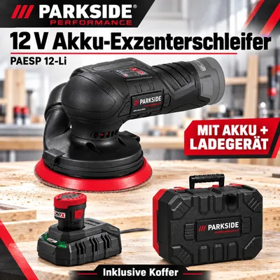 Produktbild von PARKSIDE Performance 12V Akku-Exzenterschleifer PAESP 12-Li + 25 x Bosch Schleifpapier mit Akku / Ladegerät