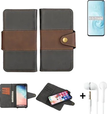 Produktbild von K-S-Trade Handyhülle Schutzhülle Bookstyle Wallet-Case kompatibel mit Meizu 17 + earphones Bumper rundumschutz schwarz-braun 1x