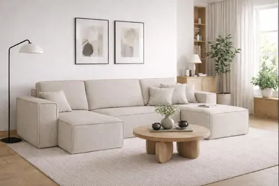 Produktbild von Kaiser Möbel Ecksofa mit schlaffunktion und bettkasten, Sofa U-form,Couch U-form BEST stoff Neve Beige