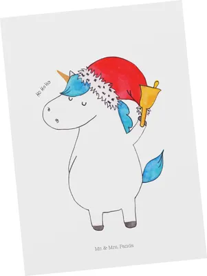 Produktbild von Mr. & Mrs. Panda Postkarte Einhorn Weihnachtsmann - Weiß - Geschenk, Postkarten, bildkarte, Ansichtskarten, Unicorn, Grußkarte, Einhörner, Schokolade, Ansichtskarte, Gin