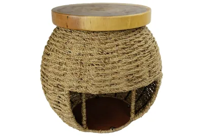 Obrázok produktu pre Fine Asianliving Jutová stolička s drevenou doskou a úložným priestorom Vyrobené v Thajsku 40x45cm