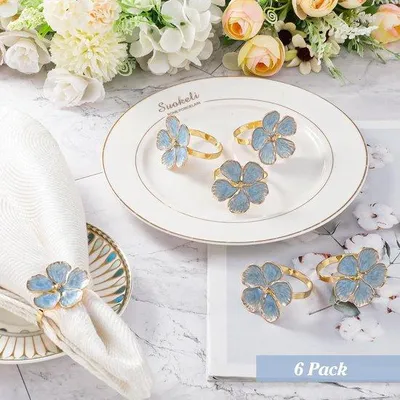 Image de Décoration bleue composée de 6 porte-serviettes pour la table et l'hôtel