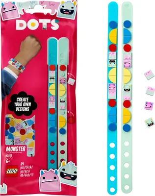 Produktbild von LEGO 41923 DOTS Monster Freundschaftsarmbänder, Kinderschmuck, 2 x Kinderarmband mit 32 Steinchen, Basteln für Kinder
