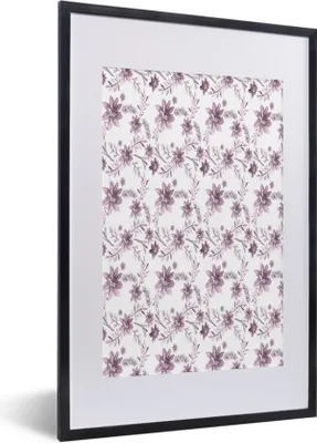 Produktbild von MuchoWow® MuchoWow® Gerahmtes Poster Blumen - Muster - Rosa 40x60 cm - Poster mit zchwarzem Bilderrahmen - Poster in Rahmen