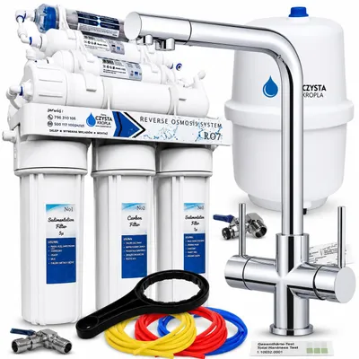 Produktbild von Wasserfilter Set RO7 mit 3-Wege Küchenarmatur Venom 2 Chrom, 7-stufige Umkehrosmose, Mineralisierung, Ionisierung