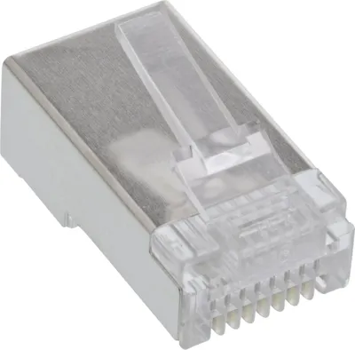Produktbild von InLine Modularstecker 8P4C RJ45 z. Crimpen auf Rundkabel, geschirmt 100er Pack, RJ45, Silber, Transparent, 100 Stück(e)
