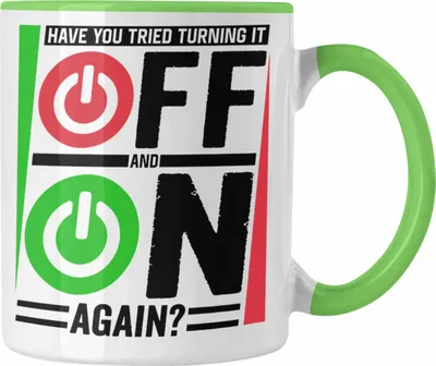 Produktbild von Trendation - IT Techniker Tasse Geschenk Lustiger Spruch IT Kein Ticket Keine Arbeit Fachinformatiker Kaffeetasse Off And On (Grün)