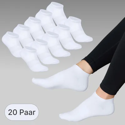 Produktbild von Socken Sneaker ohne Naht Herren Damen Baumwolle Kurzsocken Uni Knöchelsocken 20 Paar Weiß 43 - 46