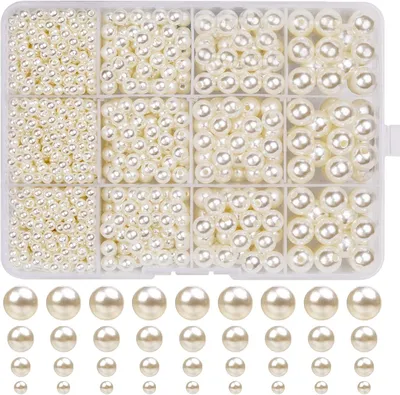 Imagen del producto de Perlas de vidrio - Perlas sintéticas color beige - Cuentas redondas - Color crema - Perlas artificiales para la creación de joyería - Collares - Pulseras