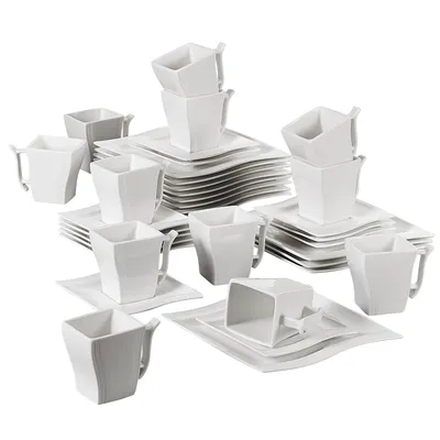 Produktbild von MALACASA Kaffeeservice, Serie Flora, 36-tlg Set Cremeweiß Porzellan Geschirrset mit Kuchenteller, Tasse 220ml, Unterteller für 12 Personen