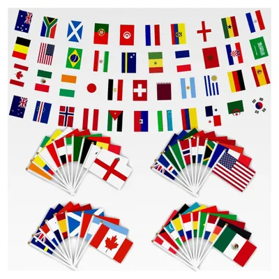 Produktbild von 48 kleine Länderflaggen für die WM 2026, doppelseitige Stoffhandflaggen, kleine Ländefähnchen für Fußball-WM, Olympia, Haus, Bar und Partydekoration