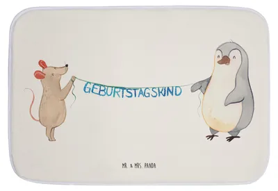 Produktbild von Mr. & Mrs. Panda duschmatte Maus Pinguin Geburtstag - Weiß - Geschenk, Badezimmerteppich, Happy Birthday, Badvorleger, Badematte, Geburtstage, Badezimmer Matte