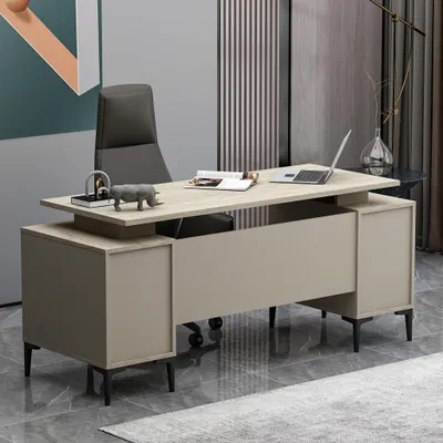 Immagine prodotto di Homidea Branco: Scrivania direzionale - Scrivania moderna con spazio contenitivo (beige-travertino)