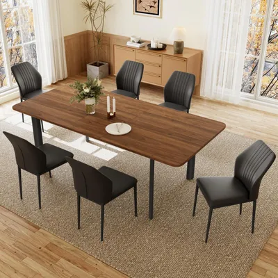 Immagine prodotto di Tavolo allungabile con 6 sedie, finitura noce/nero, dimensioni 160-200 cm, struttura in MDF