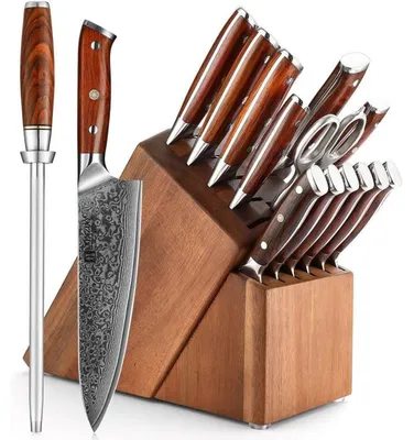 Produktbild von Messerblock Set 15-teilig Damaststahl mit Wetzstahl und Küchenschere