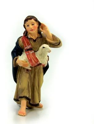Produktbild von Schäfer mit Schaf aus Polyresin.  Zu 13 cm. Krippenfiguren.