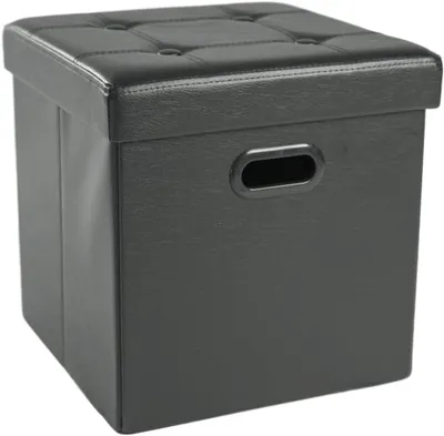 Produktbild von Theo&Cleo Sitzhocker Sitzbank Aufbewahrungsbox mit Stauraum Faltbarer Sitzwürfel Sitztruhe belastbar, Kunstleder,38cm,mit Griffe,Grau