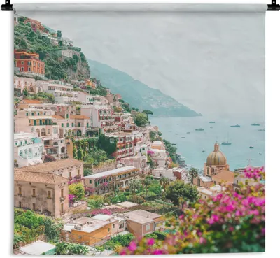 Produktbild von MuchoWow® Wandteppich Wandbehang Berg - Wasser - Stadt 60x60 cm Tapisserie Dekoration Wandtuch - Dekorationen - Wand Decke
