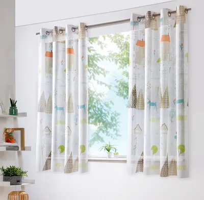 Produktbild von heimtexland ® Vorhang Kindergardine Skandi Leinen Optik Natur Bunt Deko Gardine Kinderzimmer Transparent Typ755 Ösenschal HxB 145x135 cm