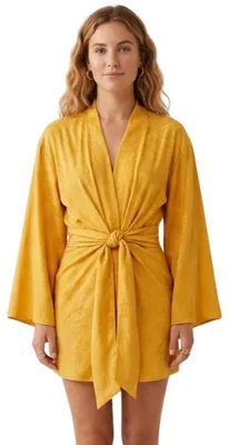 Produktbild von Zara Damenkleid gelb eleganter Kimono-Schnitt M
