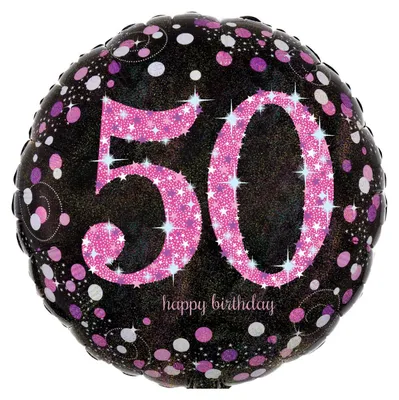 Produktbild von AMSCAN 3378701 Folienballon Happy Birthday 50 - Ø 43 cm, schwarz/pink, Konfetti