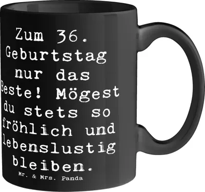 Produktbild von Mr. & Mrs. Panda Tasse Spruch 36. Geburtstag - Schwarz - Geschenk, Becher, Geburtstagsspruch, Happy Birthday, cappuccinotasse, Kaffeebecher, herzlicher, Kakaotasse
