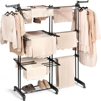 Produktbild von Vilde | Wäscheständer - Wäschetrockner XXL - 78-130 cm - Schwarz - Metall, Platzsparend, Höhenverstellbar