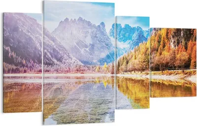 Produktbild von Bild auf Leinwand - Leinwandbild - 4 Teile - Herbst Landschaft Berge - 120x70cm - Wand Bild - Wanddeko - Wandbilder - Leinwanddruck - Bilder - Wanddekoration - Leinwand bilder - DL120x70-4624