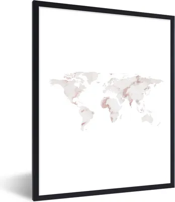 Produktbild von MuchoWow® Gerahmtes Poster Weltkarte - Marmor - Weiß 60x80 cm - Poster mit Schwarzem Bilderrahmen Wandposter Rahmen Foto Bilder - Premium - Wanddeko Wohnzimmer