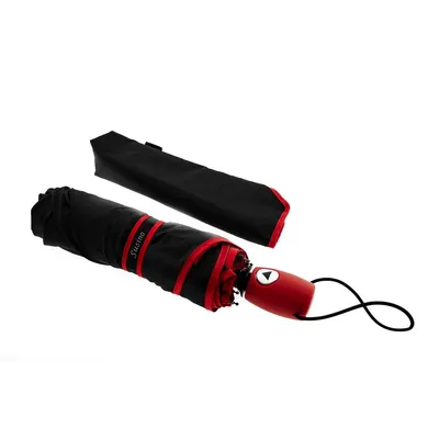 Produktbild von Teleskop Taschenschirm mit Schutzhülle ergonomischer Gummigriff Farbumranndung Rot