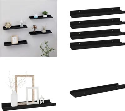 Produktbild von vidaXL Wandregale 4 Stk. Schwarz 40x9x3 cm - Wandregal - Wandregale - Wandablage - Wandablagen