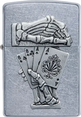 Produktbild von ZIPPO - Dead Man's Hand Emblem - Silber Chrome Skelett Poker Ace Kartenspiel Knochen Sturmfeuerzeug nachfüllbar Benzin 60005950