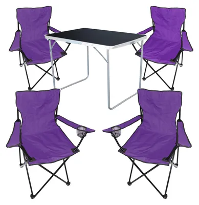 5-tlg Camping Set Campingtisch Schwarz + 4 x Campingstuhl Klappstuhl Lila