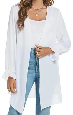 Zdjęcie produktu dla SolidKeus - Długi kardigan kimono damski z długimi rękawami