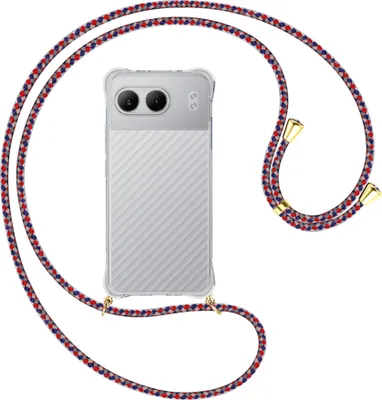 Produktbild von Handykette Backcover-Schutzhülle mit Band (Metall goldfarben) für OnePlus Nord 4 5G - silber/blau/rot