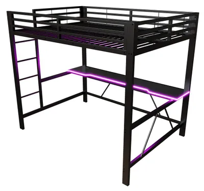 Productafbeelding van Gaming Stapelbed Met Bureau - 160x200 cm - MDF En Metaal - Wit - Met LED Verlichting