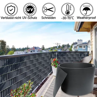 Produktbild von SWANEW Sichtschutzstreifen Sichtschutzmatte Hart PVC 2.5mx19cm Anthrazit UV-bestädig 1.35mm 10X