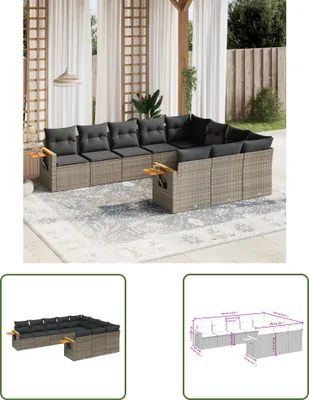 Produktbild von The Living Store 10-tlg. Garten-Sofagarnitur mit Kissen Grau Poly Rattan