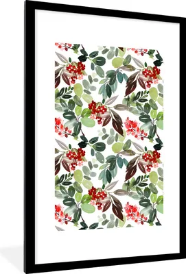Produktbild von MuchoWow® Gerahmtes Poster Beeren - Aquarell - Rot 60x90 cm - Poster mit Schwarzem Bilderrahmen Wandposter Rahmen Foto Bilder - Dekoration - Wandposter Wohnzimmer - Hochwertig