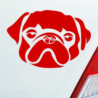 Produktbild von Auto Aufkleber süsser Mops Hund Dog Tier niedlich Puppy Kopf 13x9 cm Rot Sticker Heckscheibenaufkleber