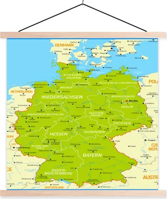 Produktbild von MuchoWow® Textilposter Bunte Deutschlandkarte 40x40 cm mit holzfarbenen Rahmen - Posterleiste