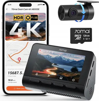 Zdjęcie produktu dla 70mai A800SE Kamera samochodowa 4K 2160p z GPS WiFi SD 128 GB 24/7