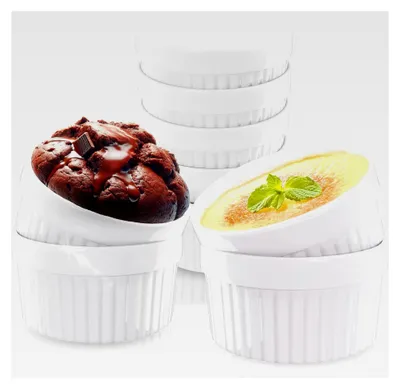 Produktbild von 12 Stück Soufflé Förmchen Ø 9 cm - Creme Brulee Schälchen | Ofenfeste Keramik Förmchen je 185 ml | Dessertschalen für Ragout Fin und Schoko-Soufflé