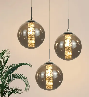 Produktbild von ZMH Pendelleuchte Glas esstisch 3 Flammig Grau Pendellampe Höheverstellbar Hängeleuchte für Esszimmer Wohnzimmer Schlafzimmer Küche Flur