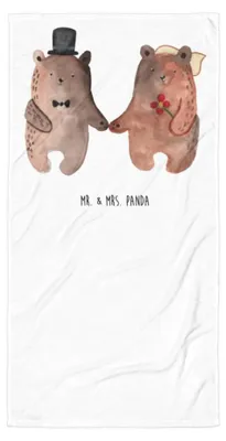 Produktbild von Mr. & Mrs. Panda Duschhandtuch Bär Heirat - Weiß - Geschenk, Verheiratet Heirate Hochzeit Hochzeitsgeschenk Hochzeitspaar, Strandtuch, Großes Handtuch, Badehandtuch
