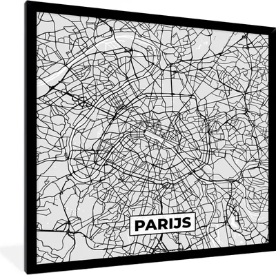 Produktbild von MuchoWow® Gerahmtes Poster Paris - Stadtplan - Schwarz und weiß - Karte 40x40 cm - Poster mit Schwarzem Bilderrahmen Wandposter Rahmen Foto Bilder - Mit Rahmen - Wanddekoration Schlafzimmer