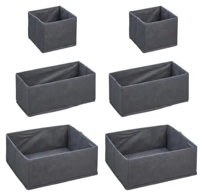 Imagen del producto de Organizadores para cajones Relaxdays, juego de 6 organizadores para ropa, ideales para armarios, cajones, etc., plegables, en 3 tamaños, color gris, Imagen generada por IA