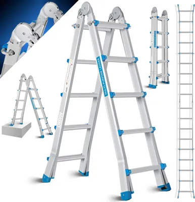 Produktbild von MASKO® Aluleiter Mehrzweckleiter 5,10m 4x5 Sprossen Teleskopleiter  Multifunktionsleiter  Aluleiter  Klappleiter  Anlegeleiter  Bockleiter  Schiebeleiter  beidseitige Steh und Treppenleiter