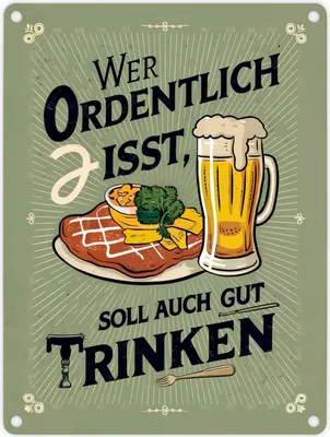 Produktbild von Schnitzel und Bier Metallschild in 15x20 cm - Gut essen gut trinken